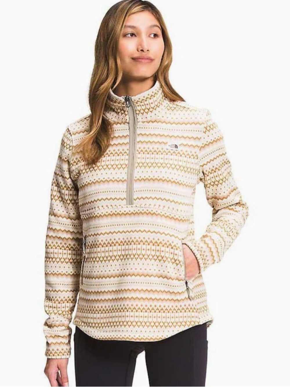 The North Face Women's Printed Crescent 1/4 Zip Fleece Pullover Cream & brown
